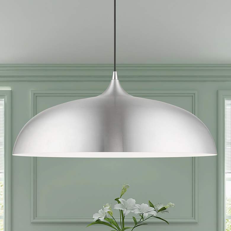 Image 1 Amador 3 Light Brushed Aluminum Large Pendant with Polished Chrome Accents