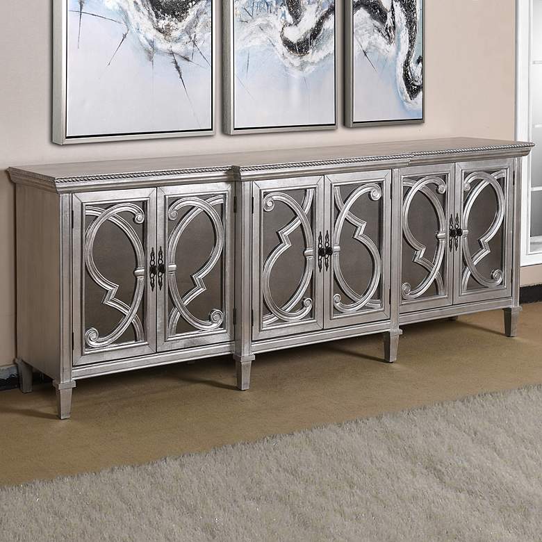 Image 2 Amalfi - 6 Door Mirrored Front Cabinet - Silver Finish