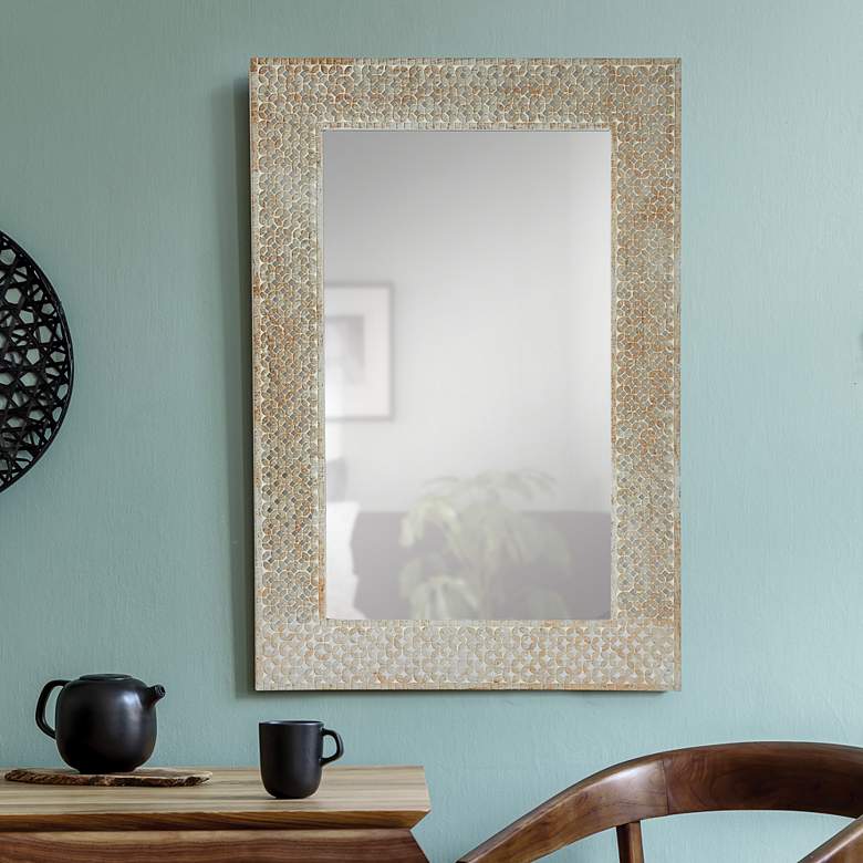 Image 1 Amalfi White Gold Mosaic 24" x 36" Rectangular Wall Mirror