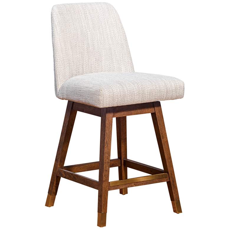 Image 1 Amalie 26 in. Swivel Barstool in Brown Oak Finish with Beige Fabric