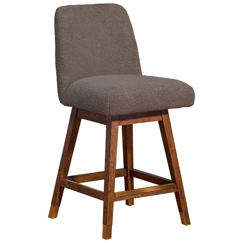 Image 1 Amalie 26 in. Swivel Barstool in Brown Oak Finish with Taupe Fabric