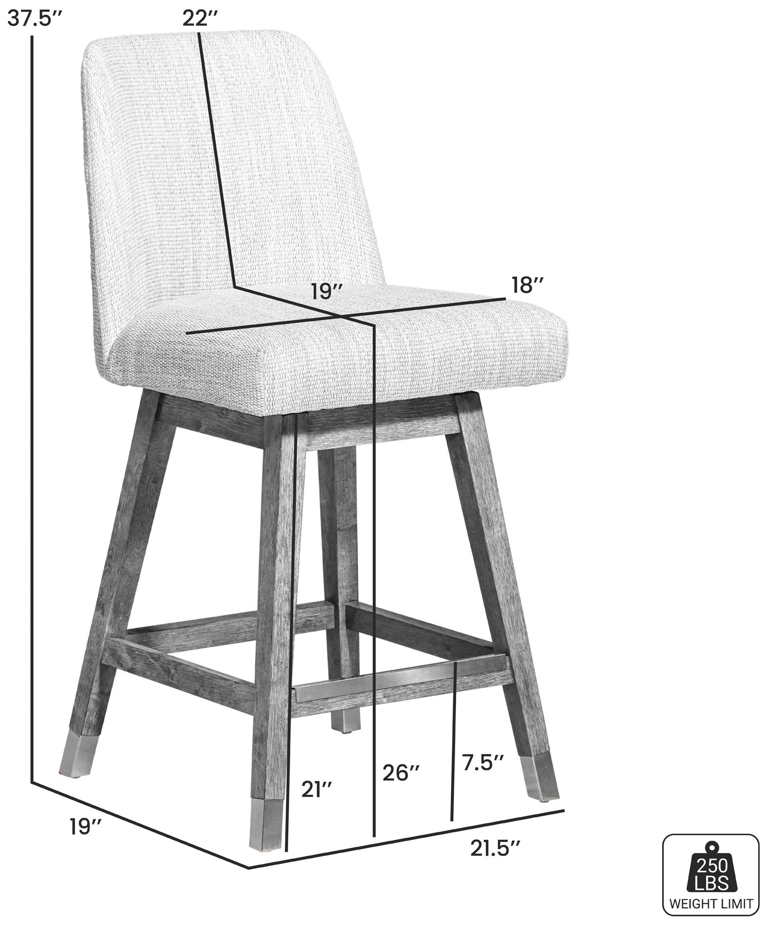 Amalie 26 in. Swivel Barstool in Grey Oak Finish with Grey Fabric