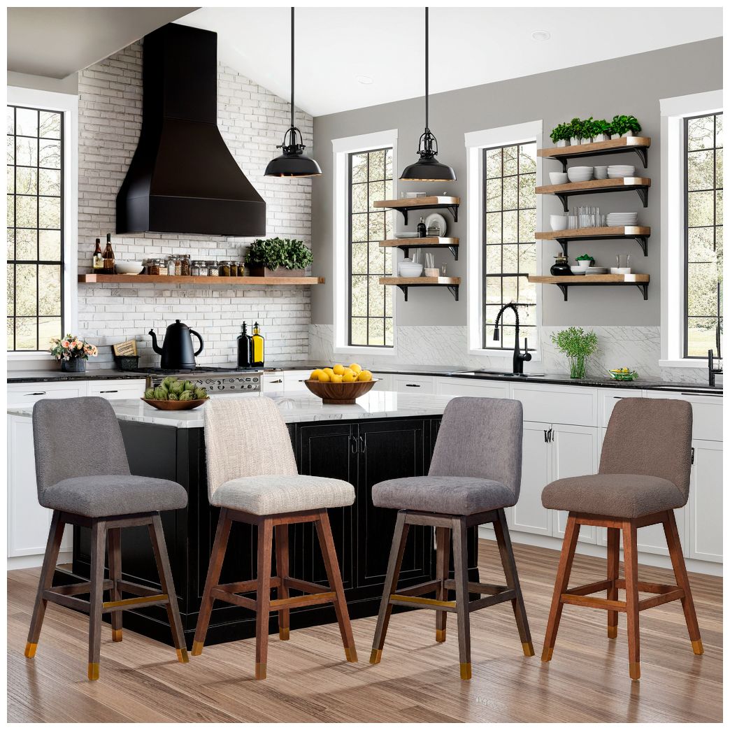 Amalie 26 in. Swivel Barstool in Grey Oak Finish with Mocha Fabric