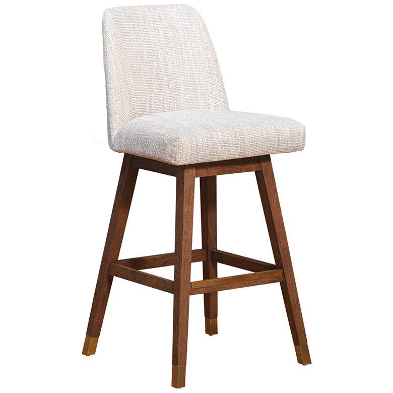Image 1 Amalie 30 in. Swivel Barstool in Brown Oak Finish with Beige Fabric