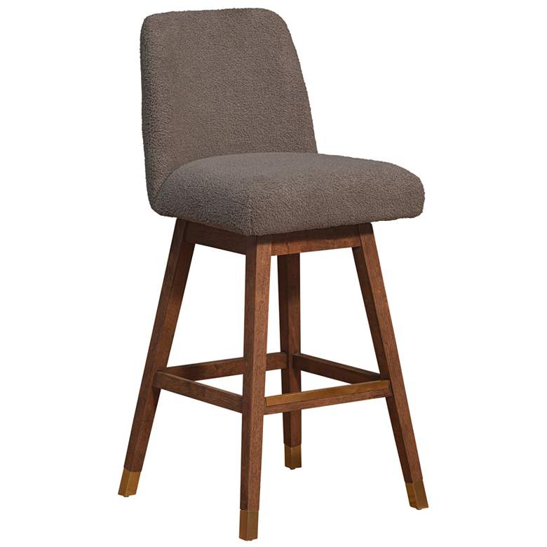 Image 1 Amalie 30 in. Swivel Barstool in Brown Oak Finish with Taupe Fabric