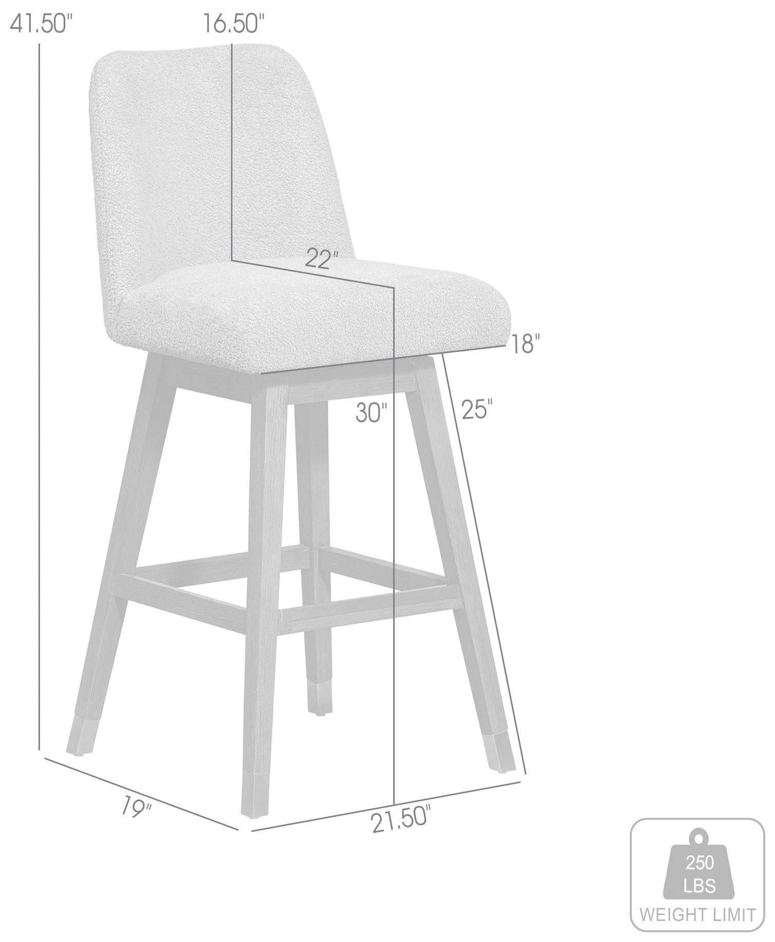 Amalie 30 in. Swivel Barstool in Grey Oak Finish with Grey Fabric
