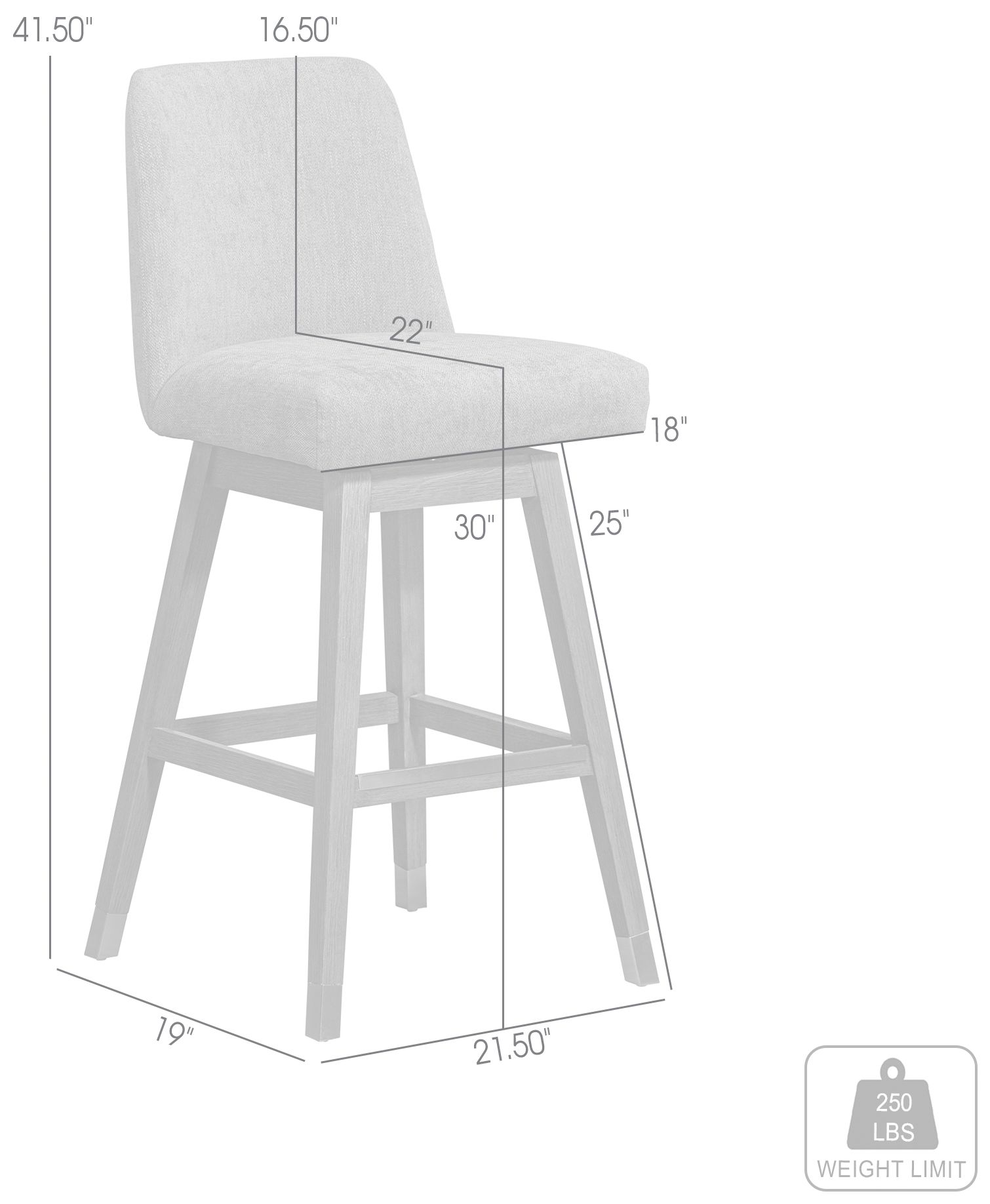 Amalie 30 in. Swivel Barstool in Grey Oak Finish with Mocha Fabric