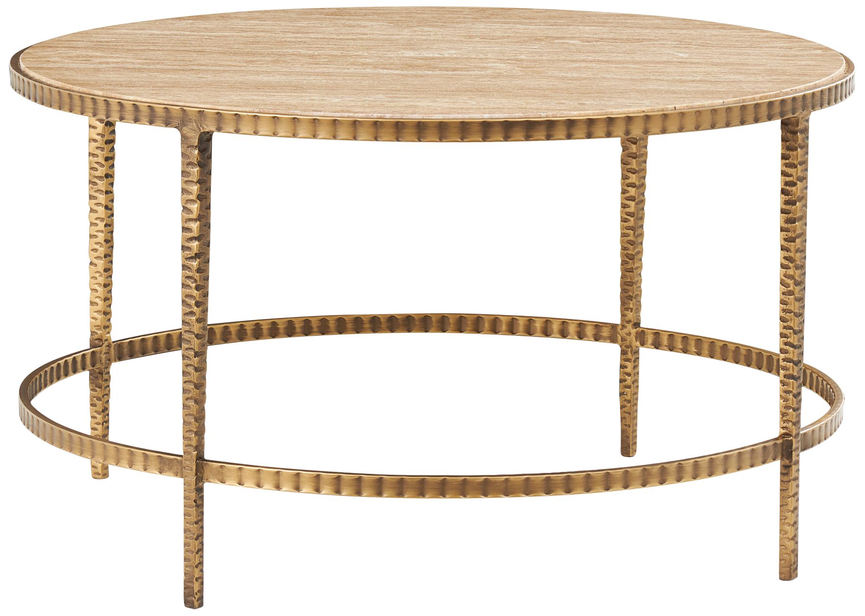 Amalie 31" Wide Gold Marble Metal Round Coffee Table