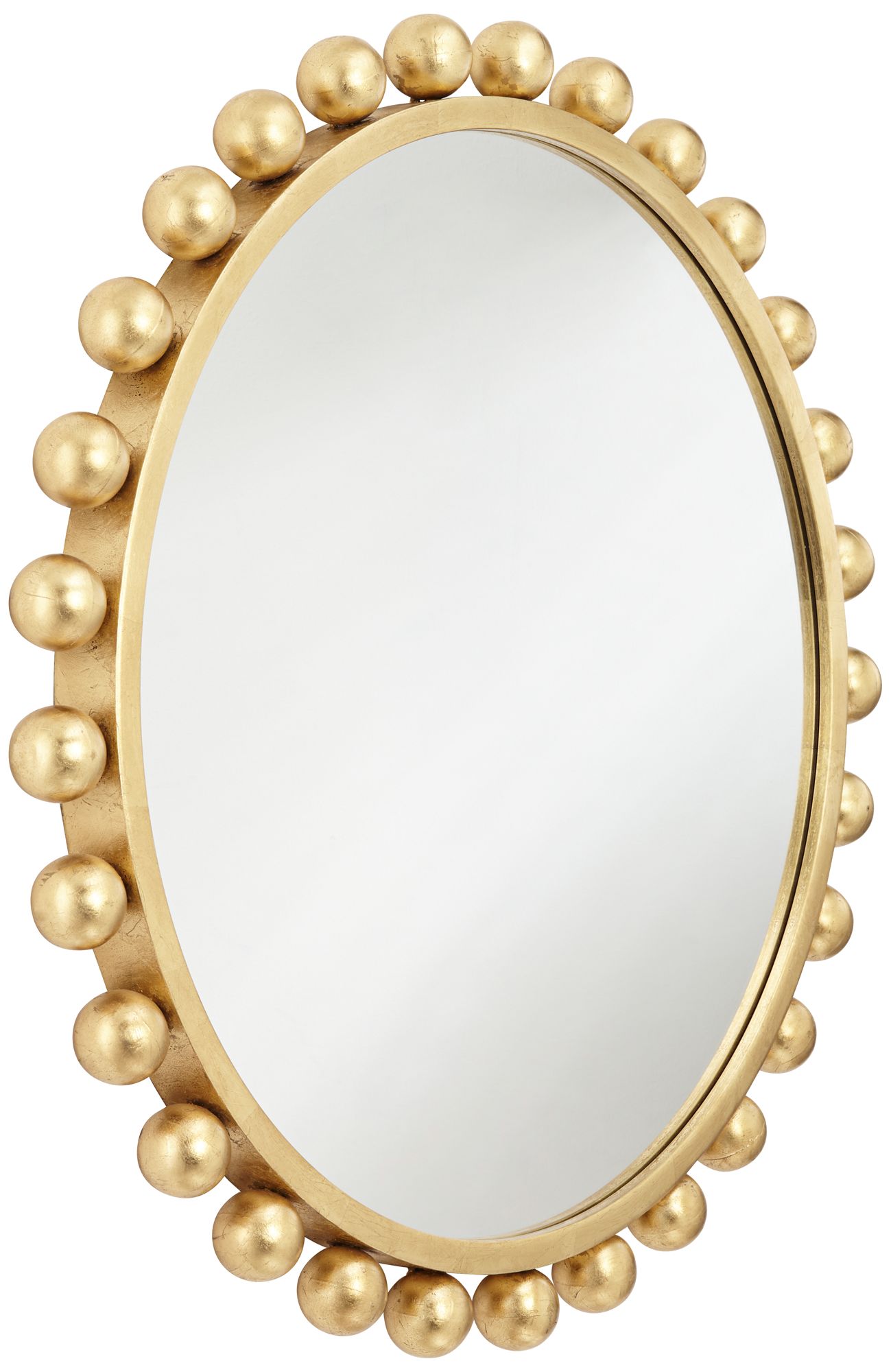 Amalie Metallic Gold Leaf Sphere Edge 33" Round Wall Mirror 498V1