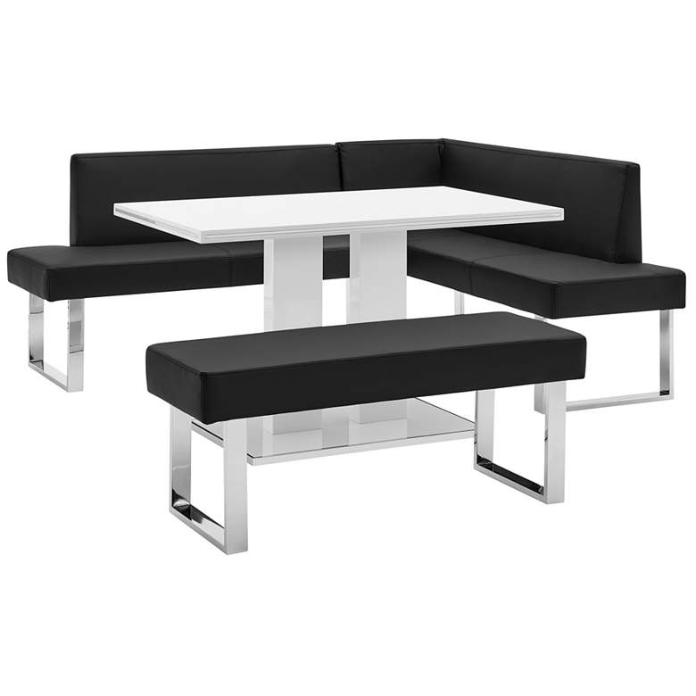 Image 1 Amanda 3 Piece Rectangular Dining Set in Black Faux Leather and Metal