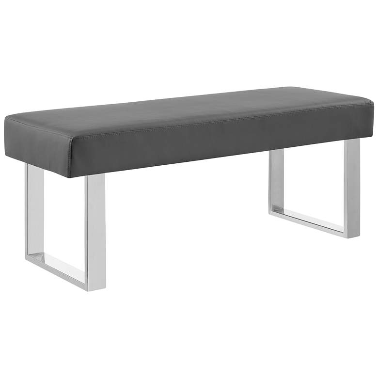 Image 2 Amanda 48" Wide Gray Faux Leather Modern Banquette Dining Bench