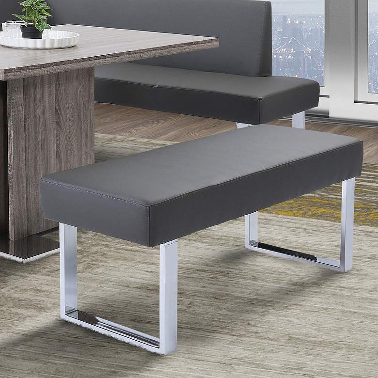 Image 1 Amanda 48" Wide Gray Faux Leather Modern Banquette Dining Bench