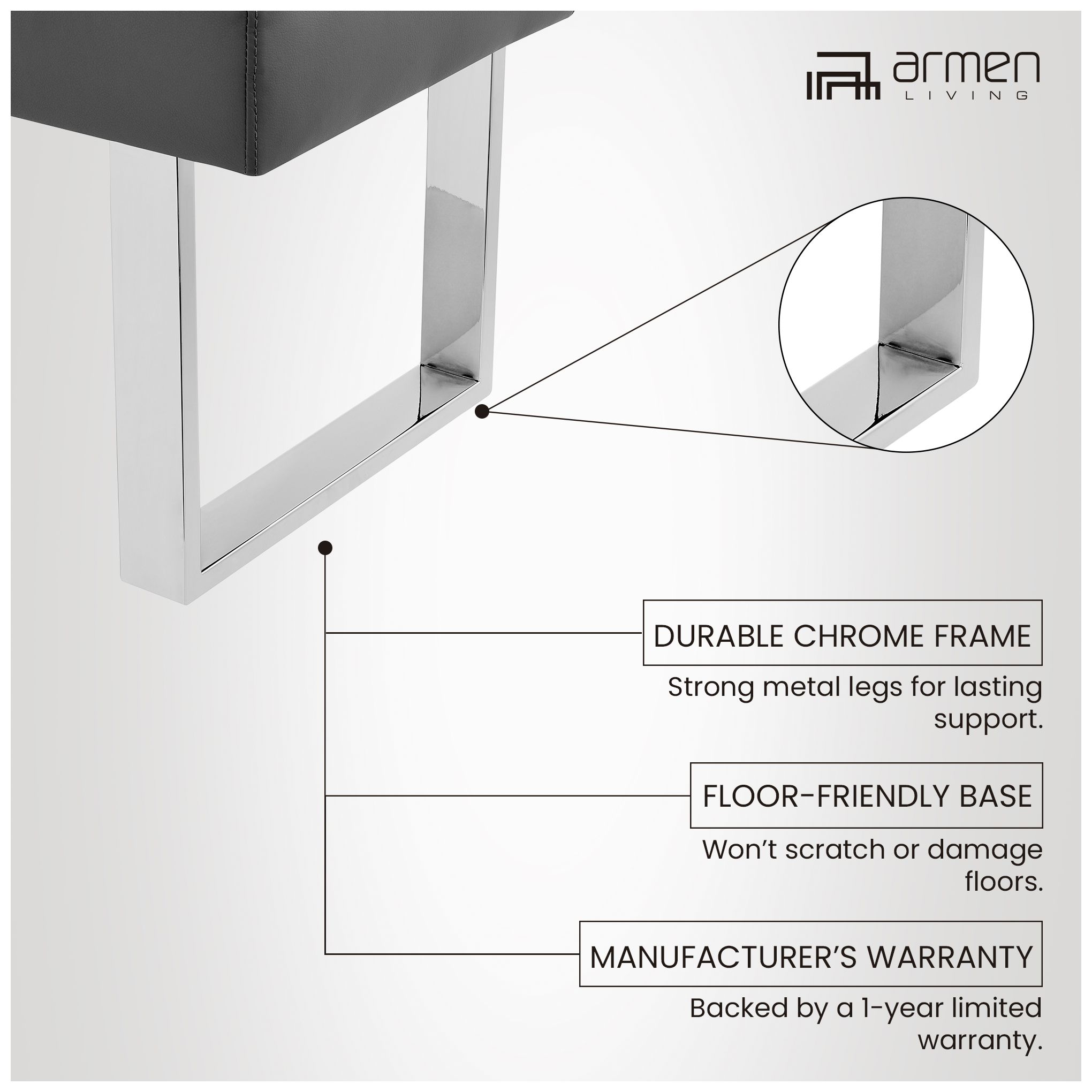 Amanda 48" Wide Gray Faux Leather Modern Banquette Dining Bench