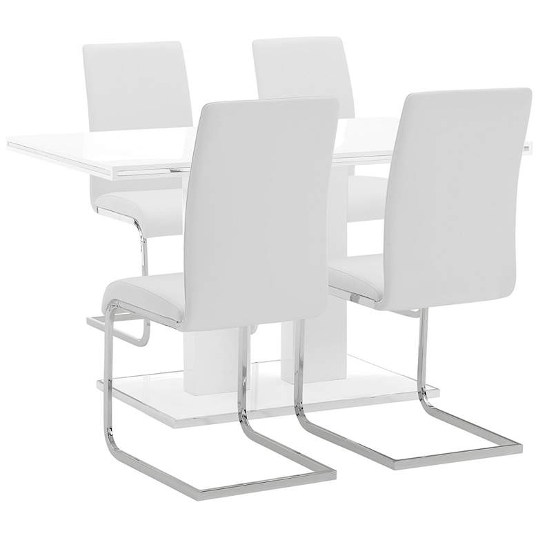 Image 1 Amanda 5 Piece Rectangular Dining Set in White Faux Leather and Metal