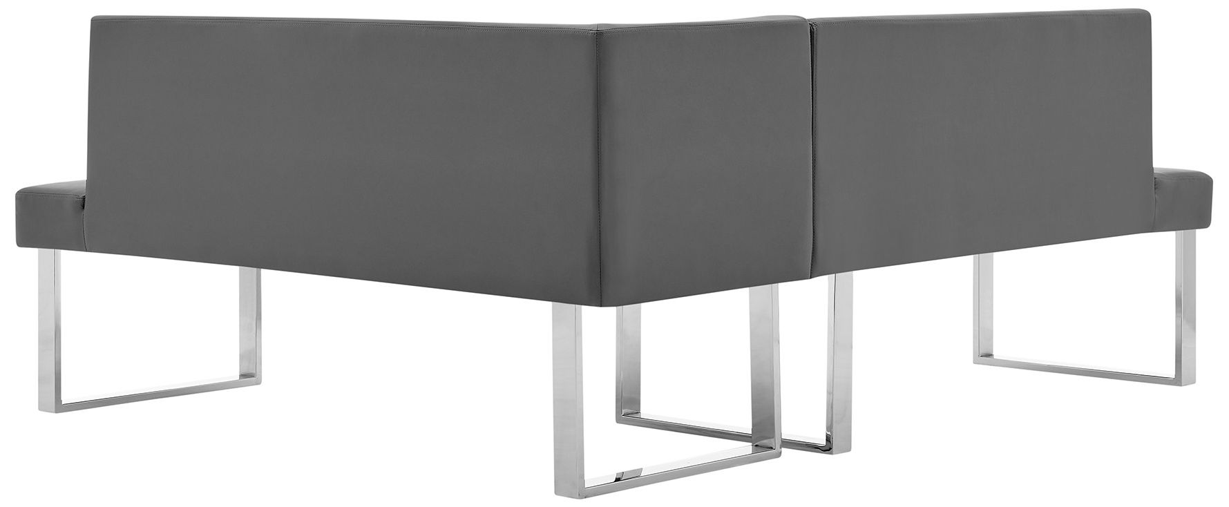 Image 5 Amanda Contemporary Corner Nook in Gray Faux Leather and Chrome Finish more views
