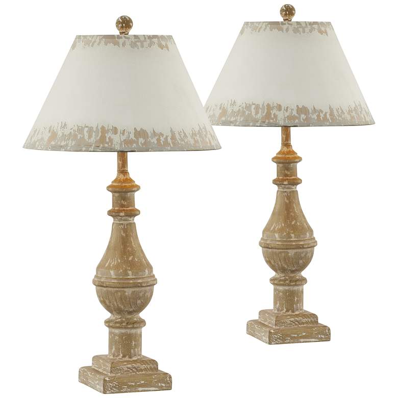 Image 1 Amanda Natural Wood-Look with White Table Lamps Set of 2