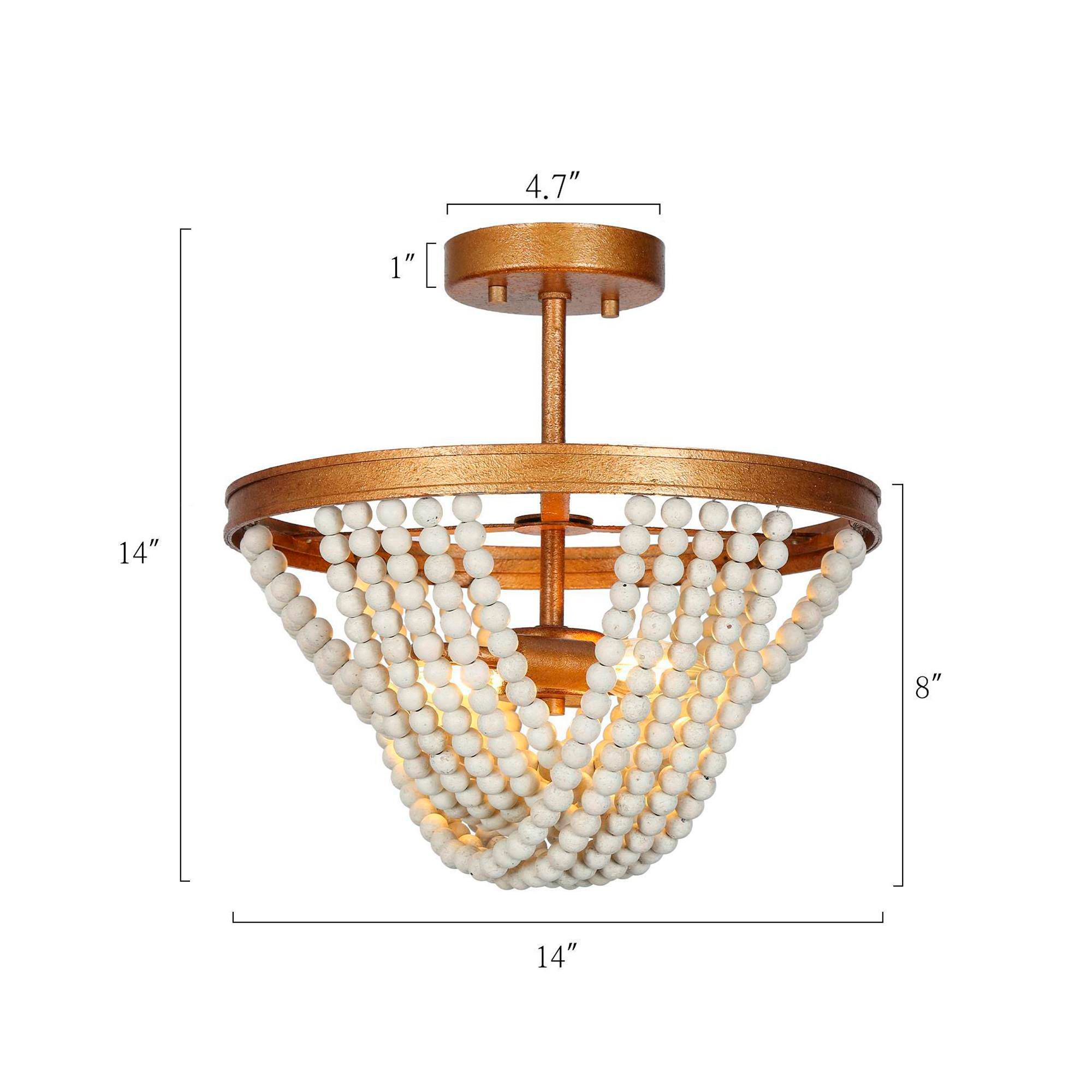 Image 2 Amara 13.8"W Brass 3-Light Drum Wood Beads Semi-flush Mount more views
