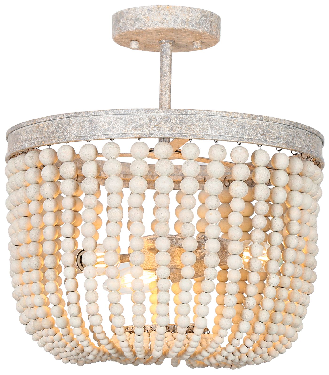 Thumbnail1 of Amara 13.8"W White 3-Light Drum Wood Beads Semi-flush Mount
