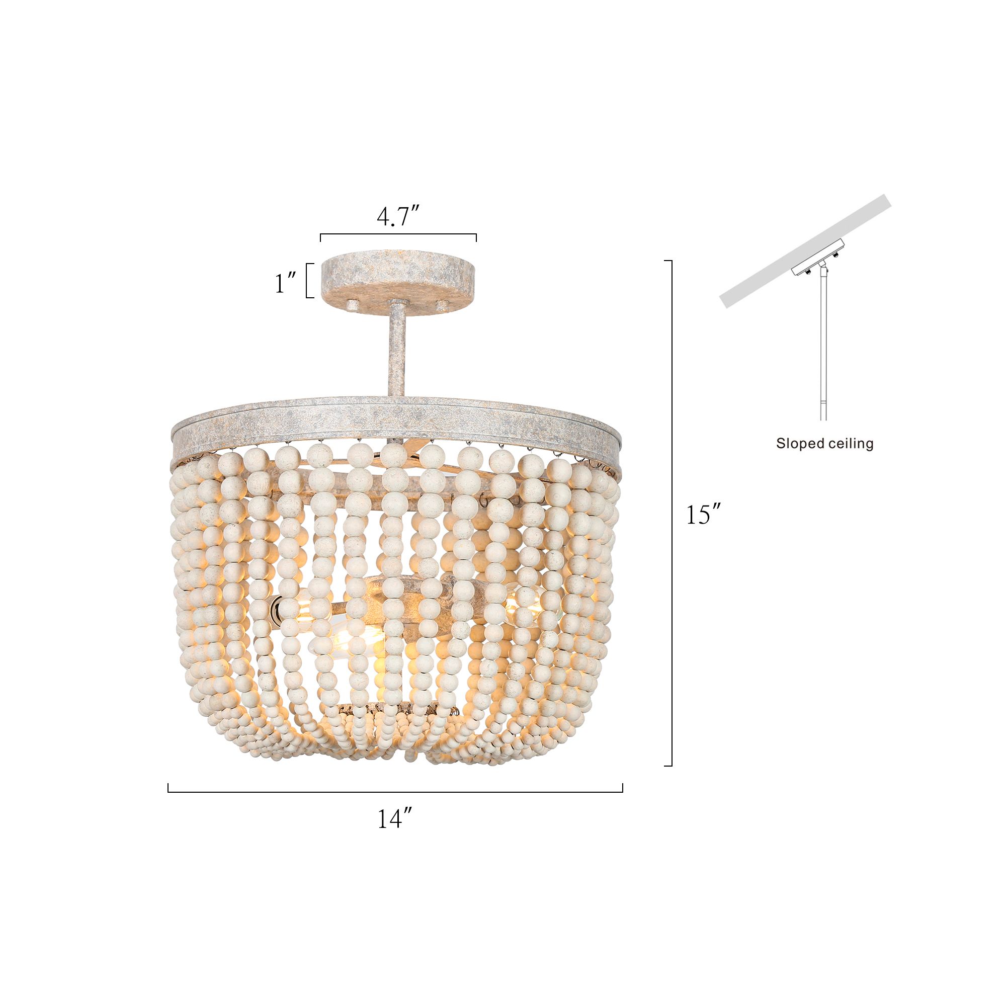 Thumbnail2 of Amara 13.8"W White 3-Light Drum Wood Beads Semi-flush Mount more views