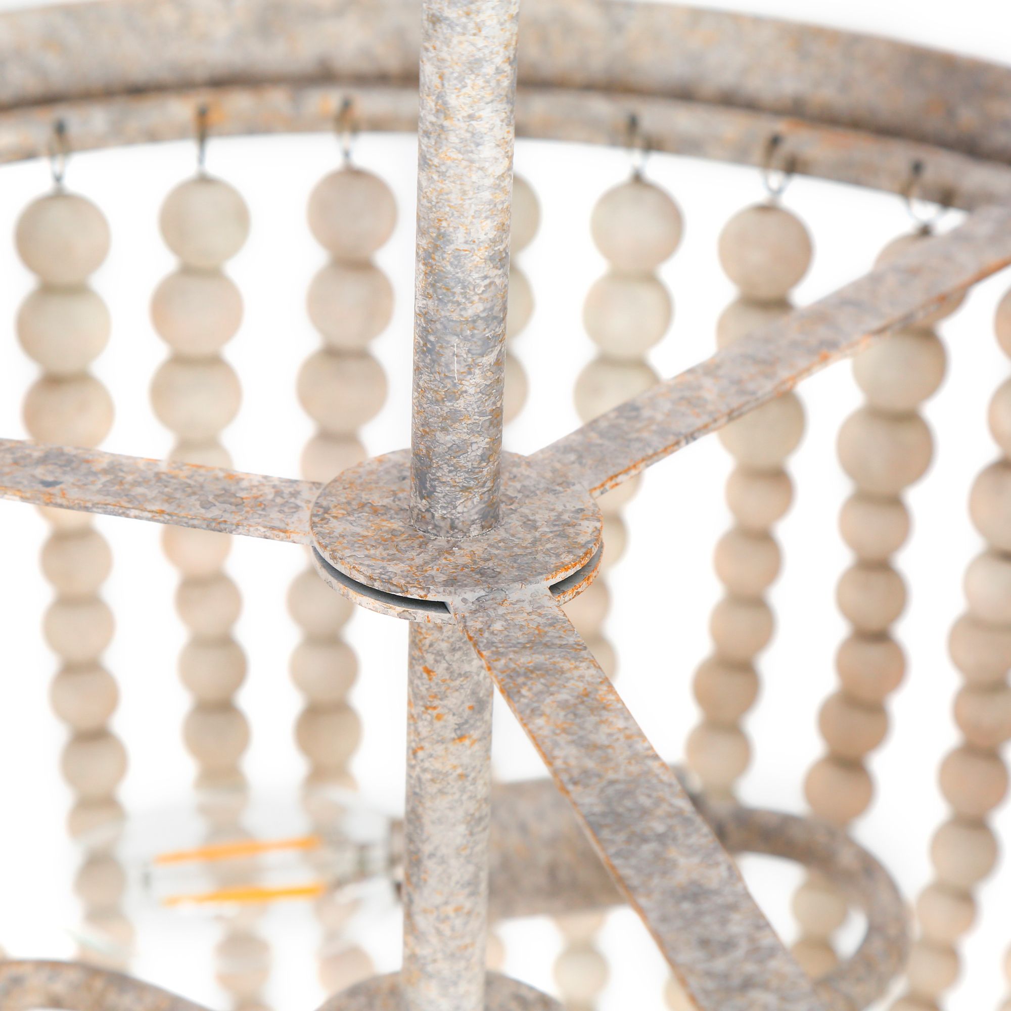 Thumbnail4 of Amara 13.8"W White 3-Light Drum Wood Beads Semi-flush Mount more views