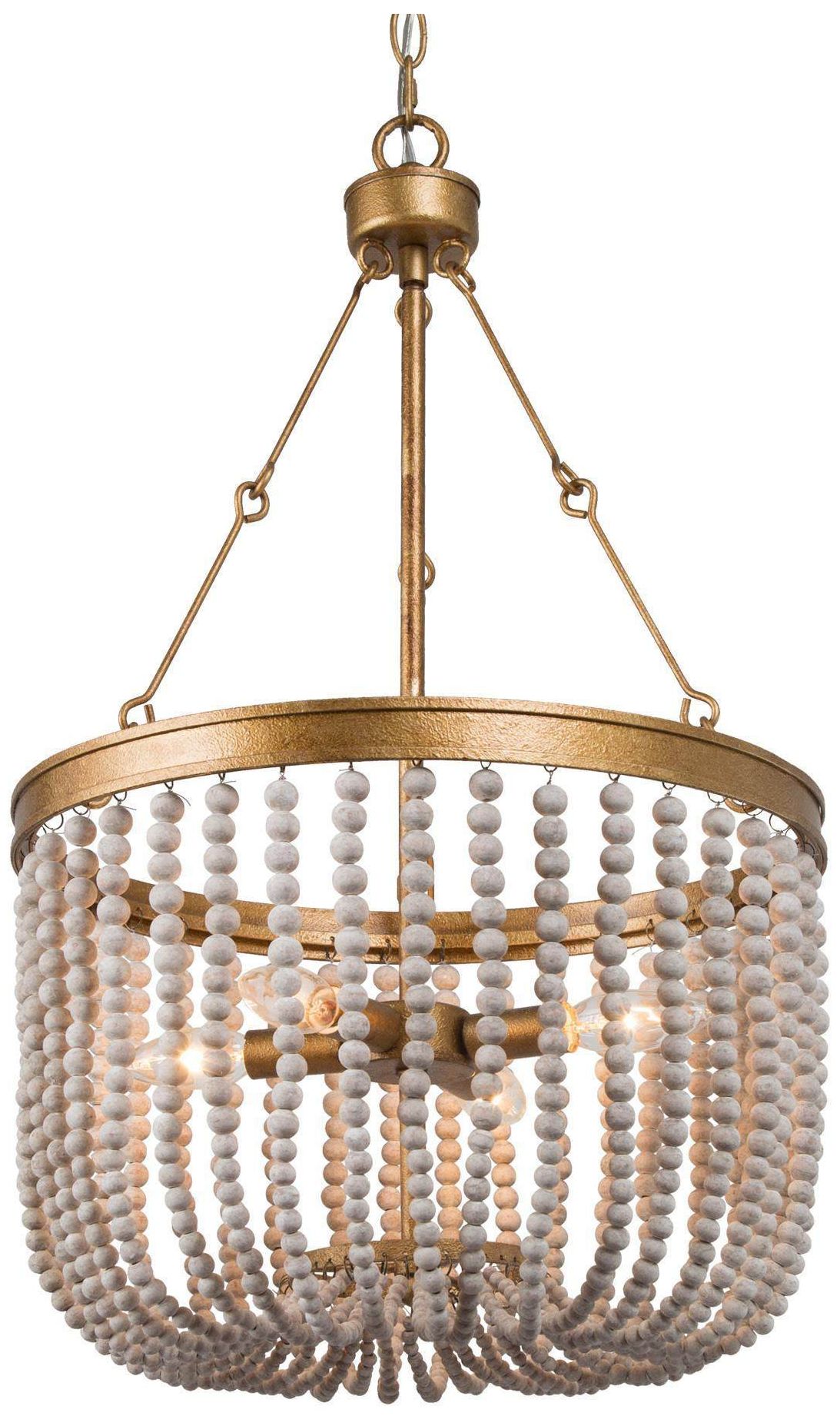 Amara 15.7"W Distressed Brass 4-Light Drum White Beaded Pendant
