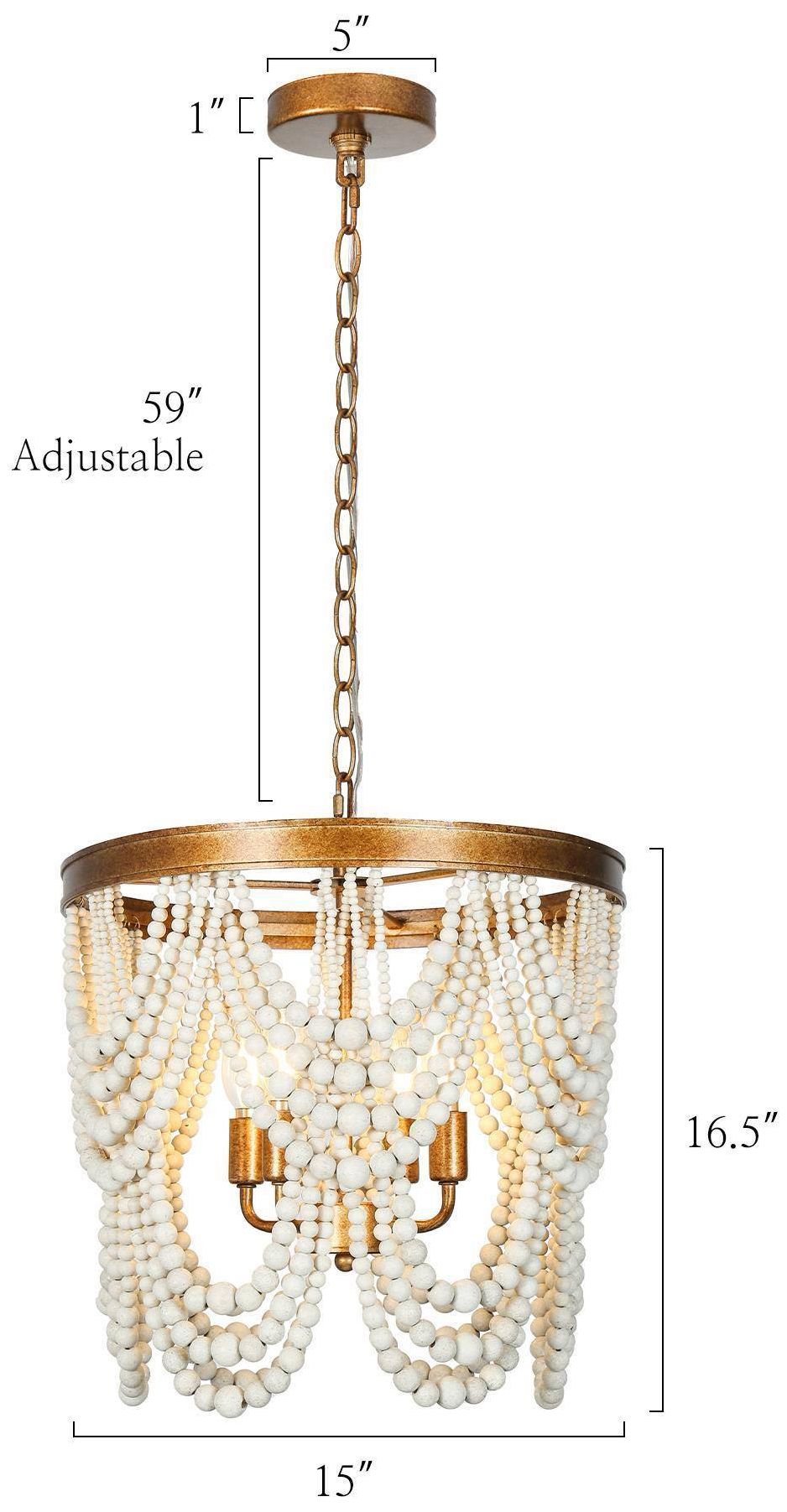 Image 3 Amara 15"W Distressed Brass 4-Light Drum White Beaded Pendant more views