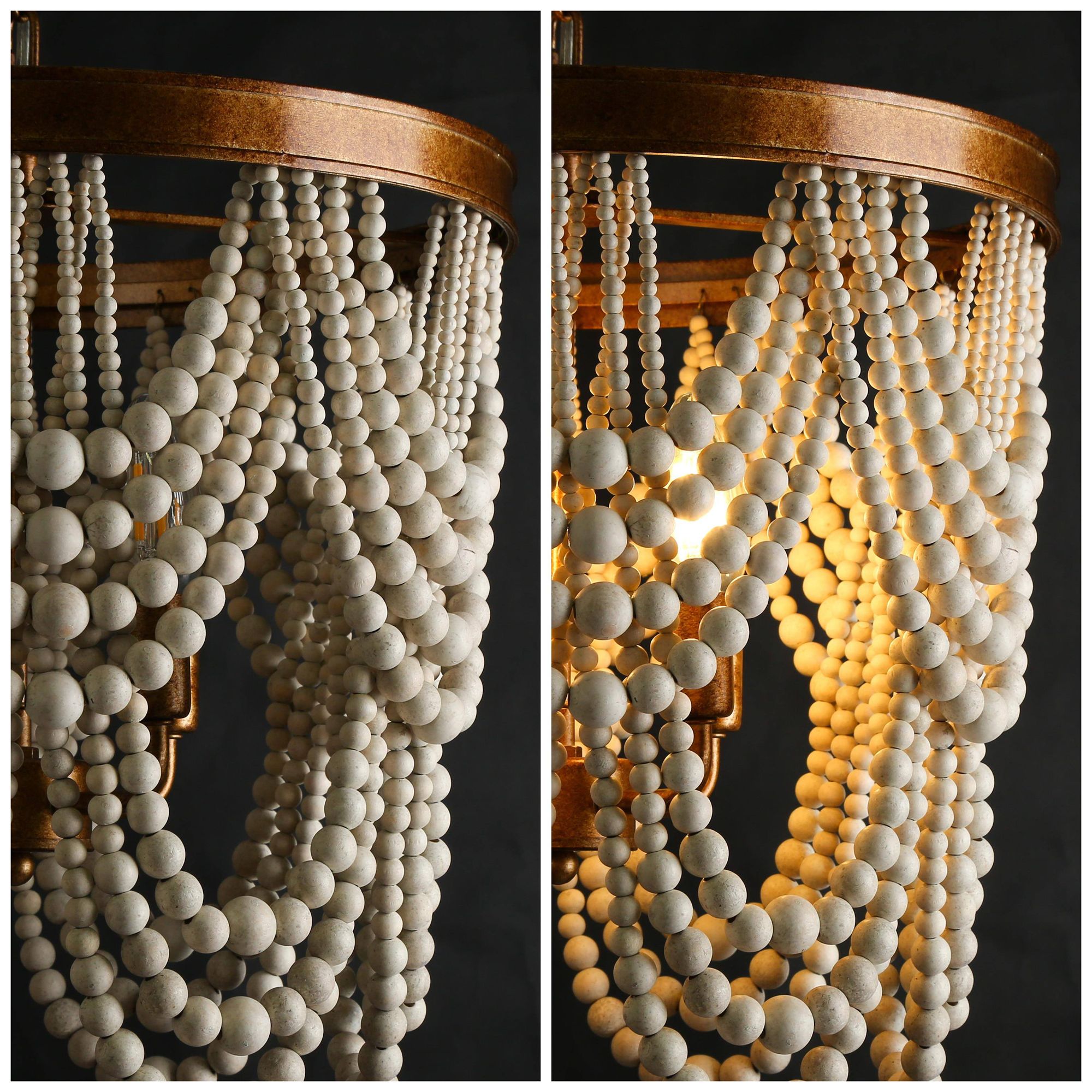 Image 4 Amara 15"W Distressed Brass 4-Light Drum White Beaded Pendant more views
