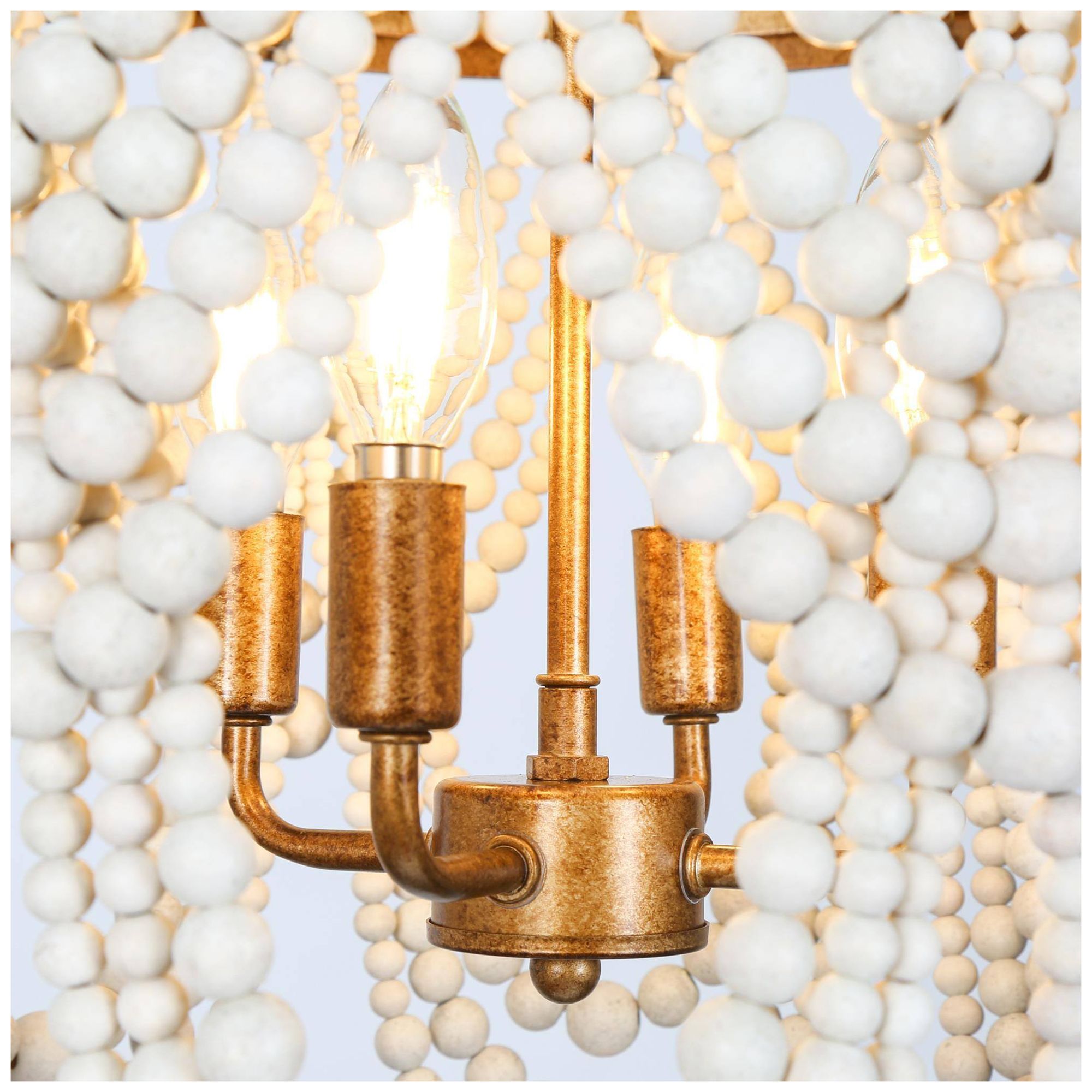 Image 5 Amara 15"W Distressed Brass 4-Light Drum White Beaded Pendant more views