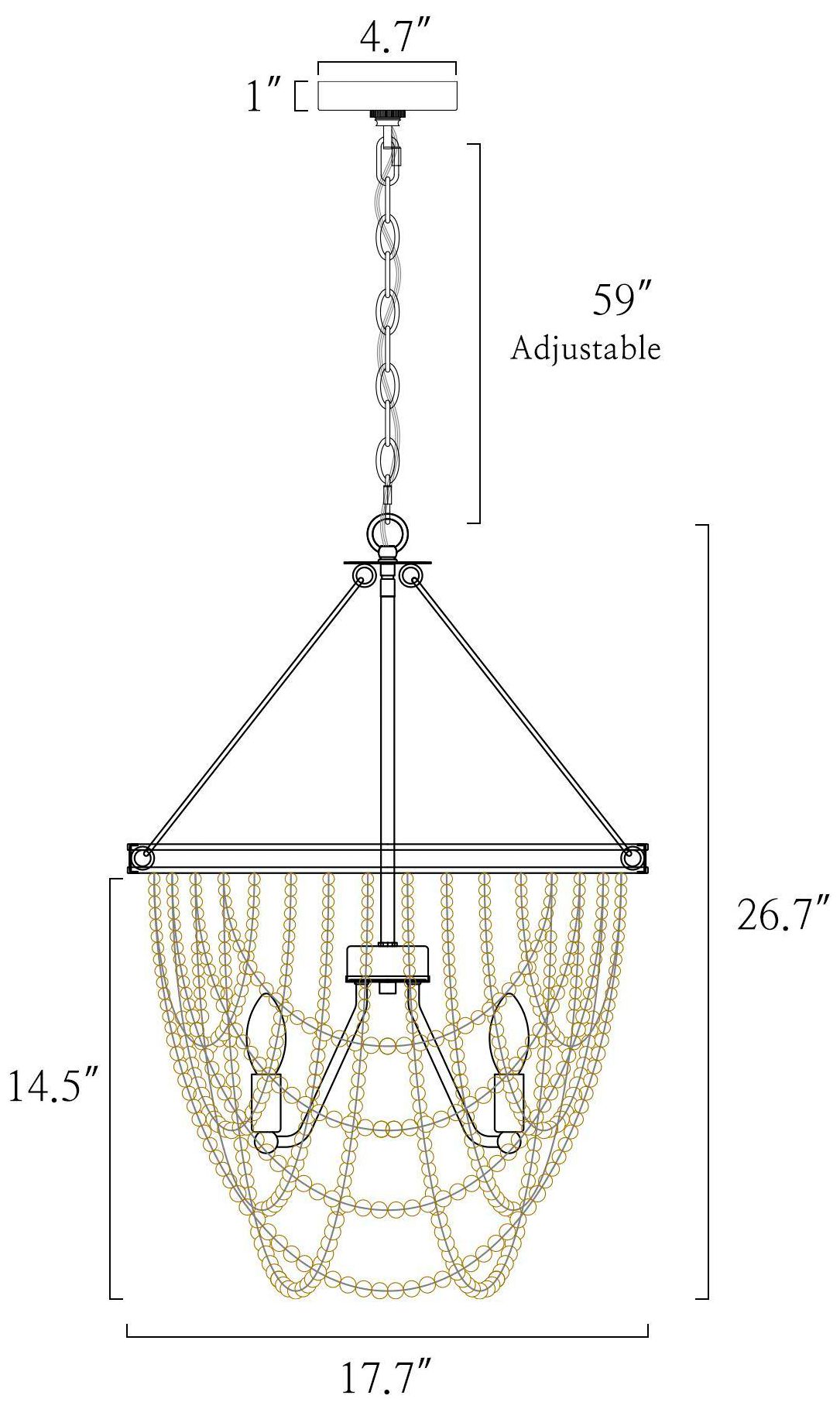 Thumbnail2 of Amara 17.7"W Brass 4-Light Drum Wood Beaded Chandelier more views