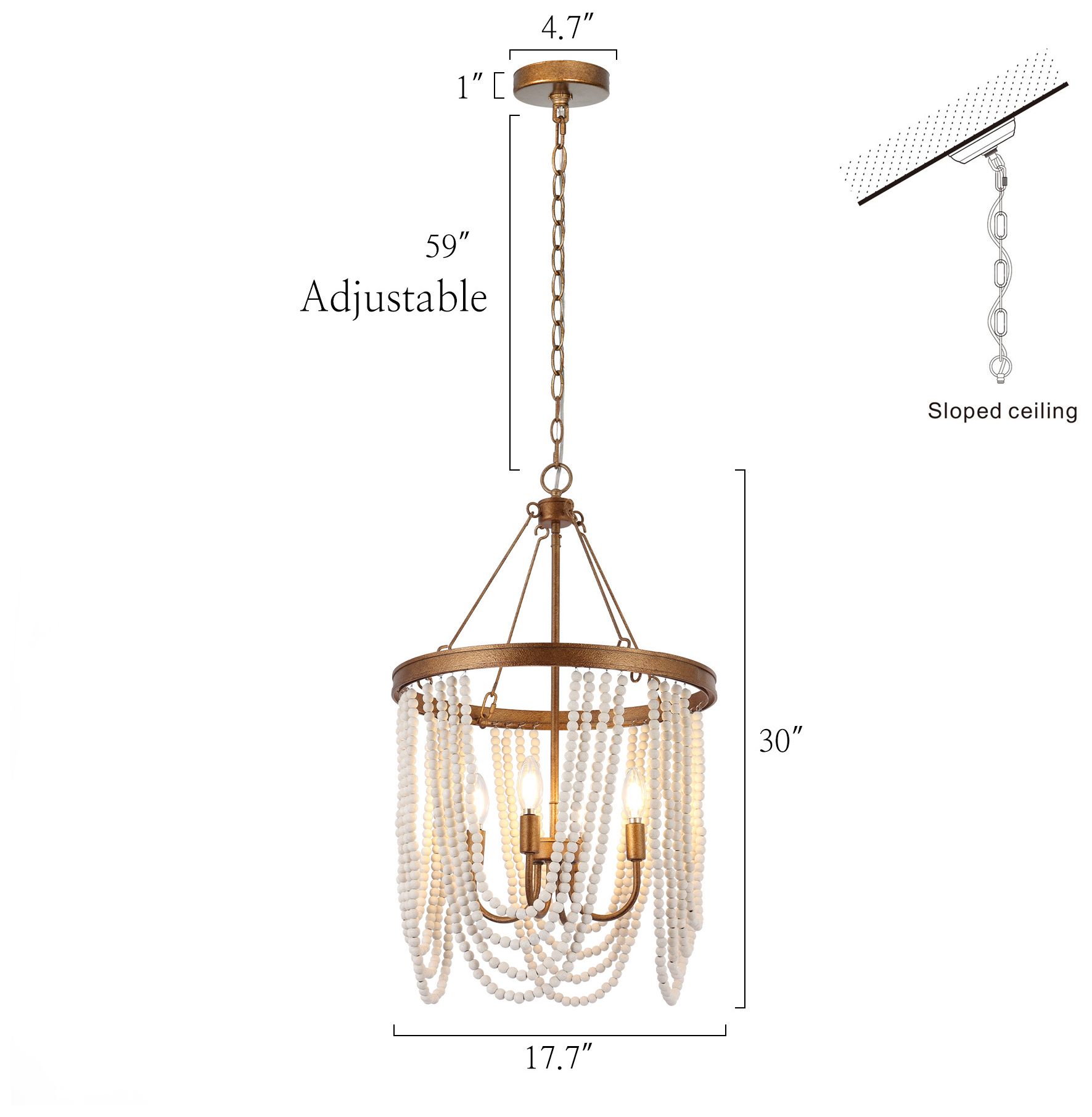Thumbnail2 of Amara 17.7" wide 4-Light Drum Wood Beaded Chandelier more views