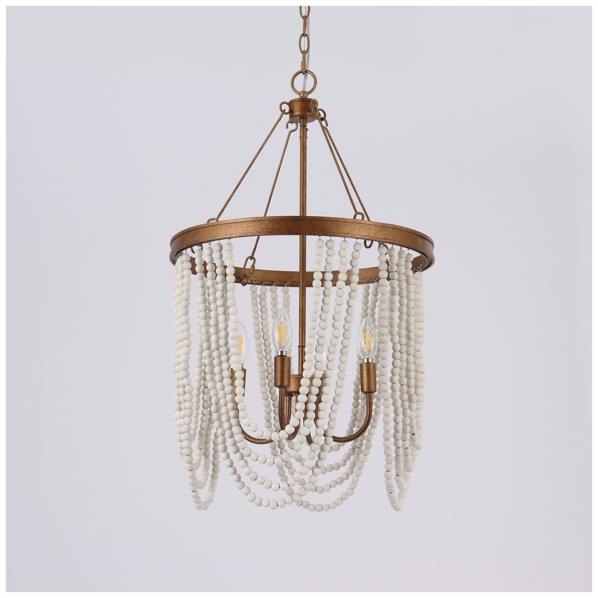 Thumbnail3 of Amara 17.7" wide 4-Light Drum Wood Beaded Chandelier more views
