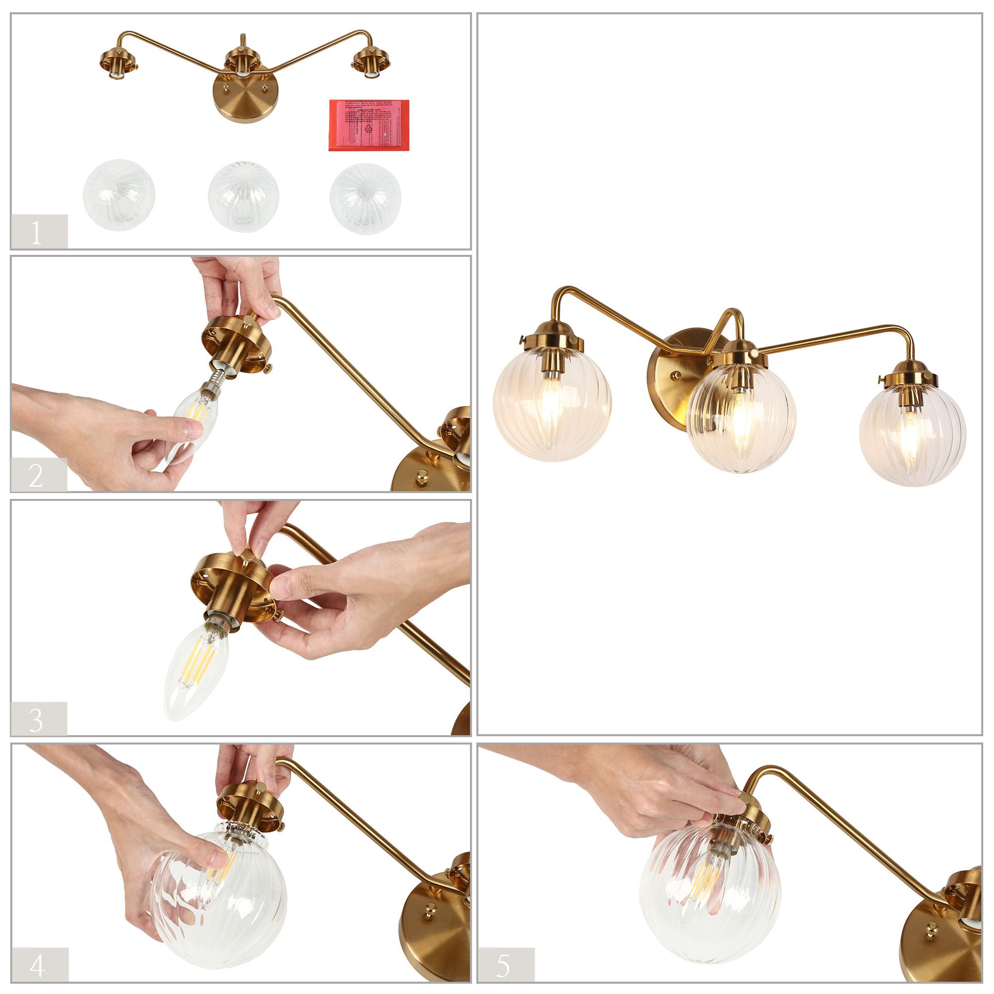 Image 6 Amara 22" Wide Gold 3-Light Orb Glass Bathroom Vanity Light more views