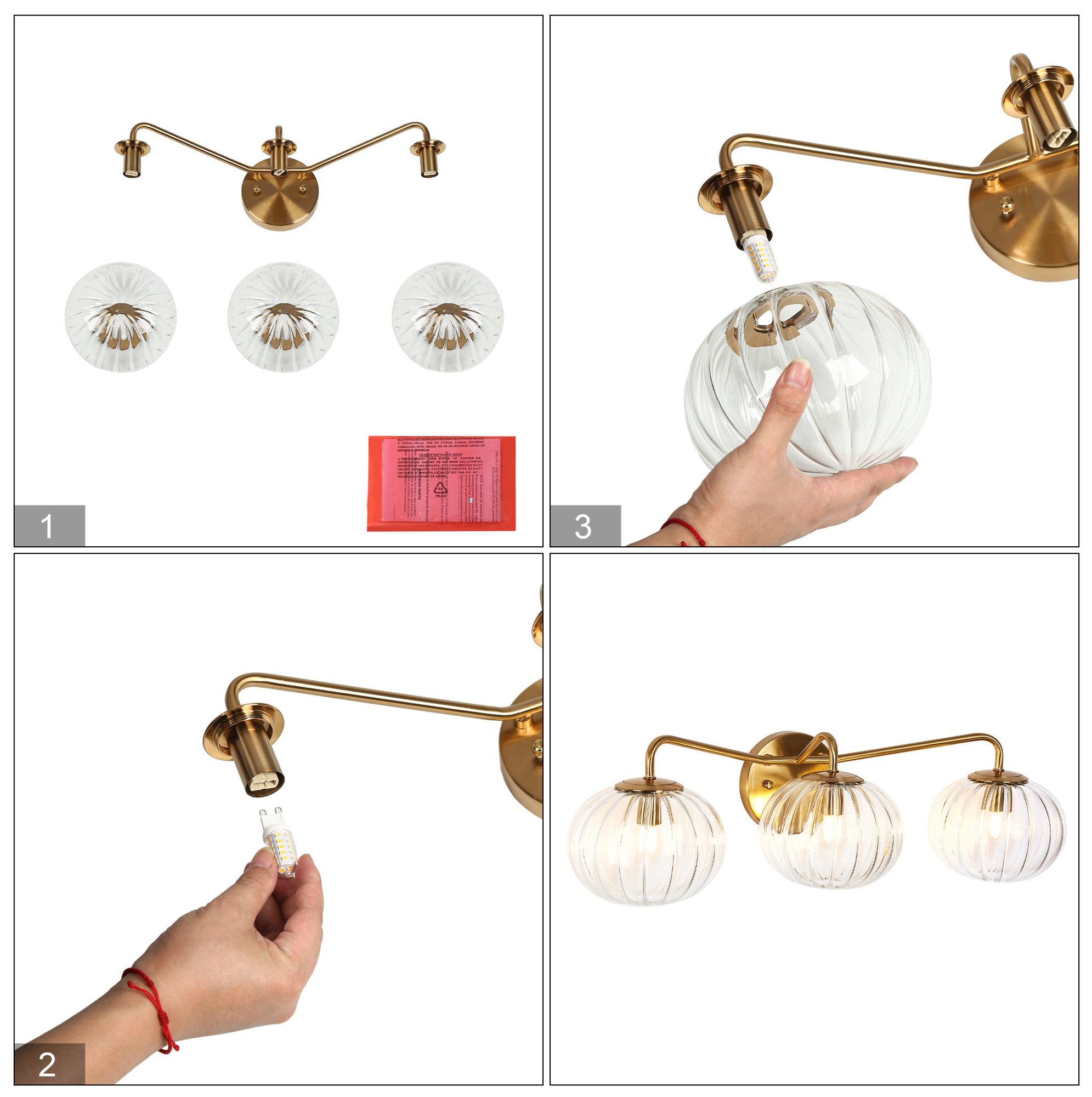 Image 5 Amara 23.6" Wide Gold 3-Light Orb Glass Bathroom Vanity Light more views