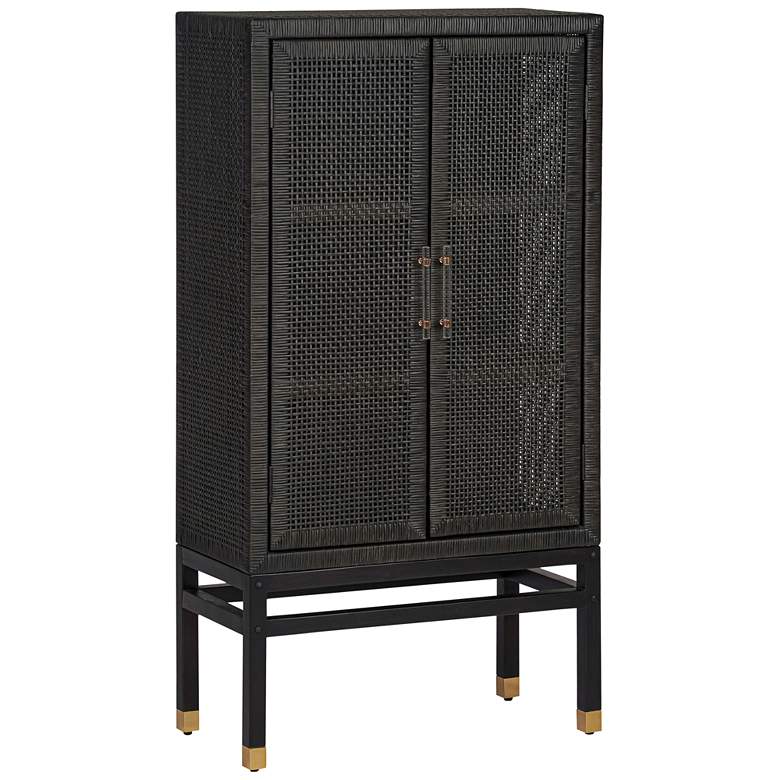 Image 1 Amara 31 3/4" Wide Charcoal Woven Rattan 2-Door Wall Cabinet
