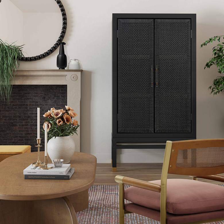Image 5 Amara 31 3/4" Wide Charcoal Woven Rattan 2-Door Wall Cabinet more views