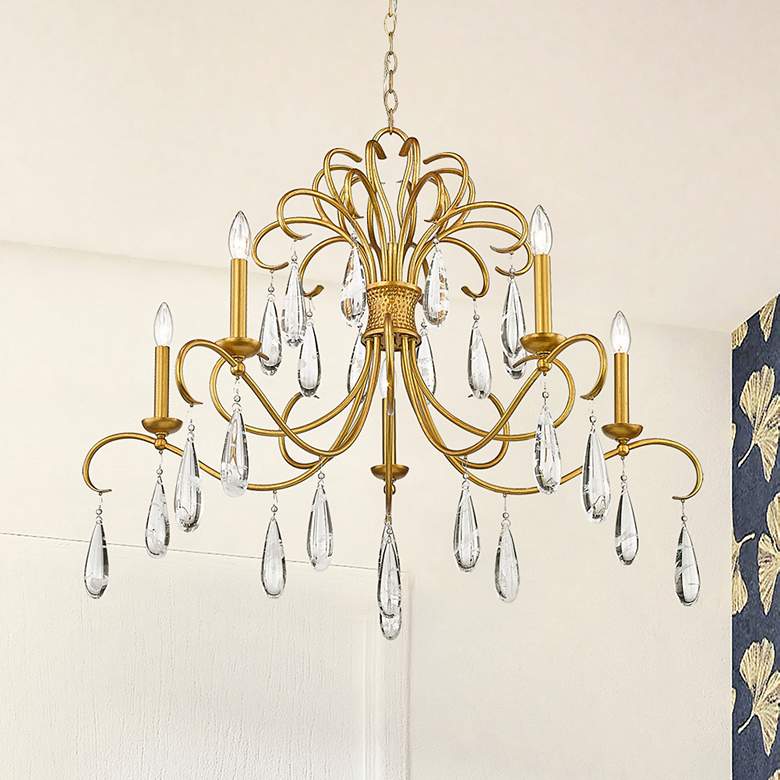 Image 2 Amara 38" Wide Gilded Gold Crystal 5-Light Candle Chandelier