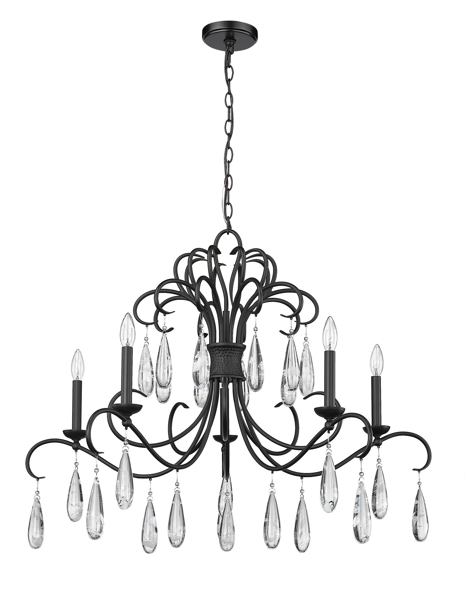 Amara 38" Wide Matte Black 5-Light Chandelier in scene