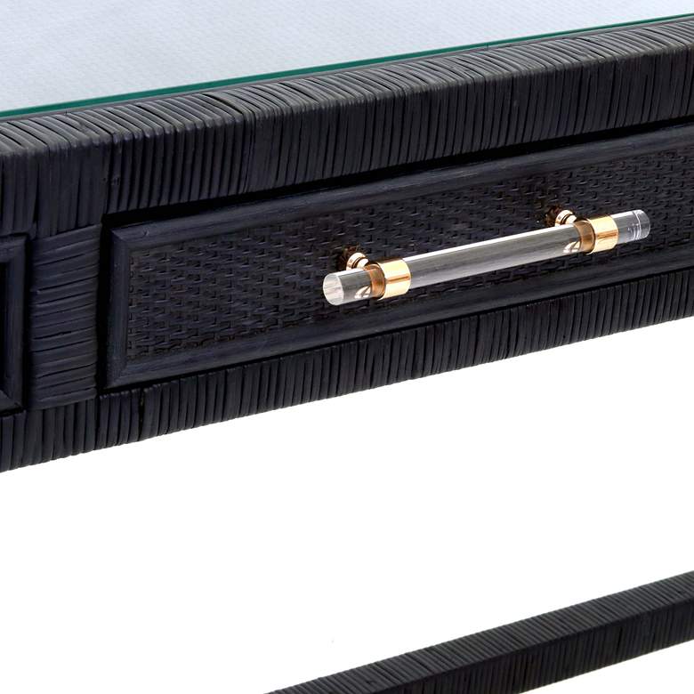 Image 3 Amara 47 1/4 inch Wide Charcoal Rattan Rectangular 2-Drawer Desk more views