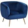 Amara Navy Blue Sky Fabric and Gold Metal Armchair in scene