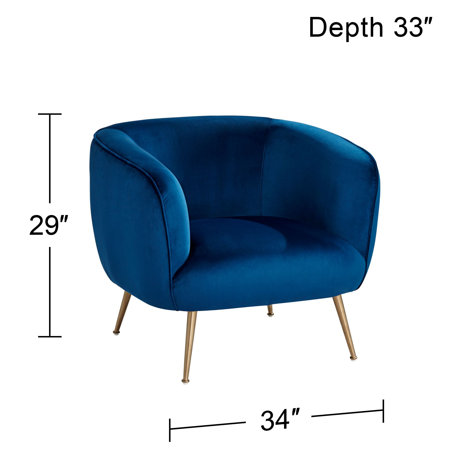 Amara Navy Blue Sky Fabric and Gold Metal Armchair in scene