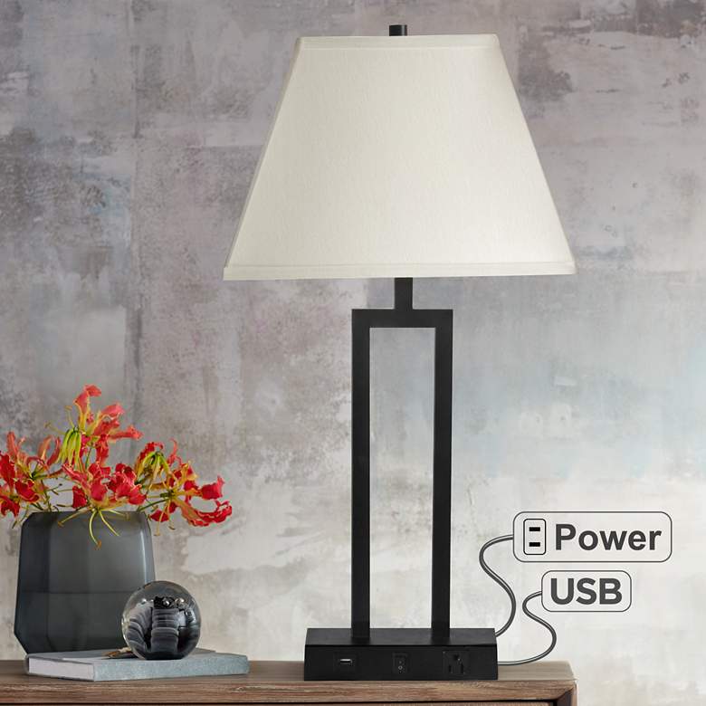Image 1 Amari Bronze Metal Table Lamp with Outlet and USB Port
