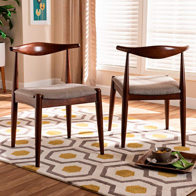 Image 1 Amato Gray Fabric and Walnut Wood Dining Chairs Set of 2
