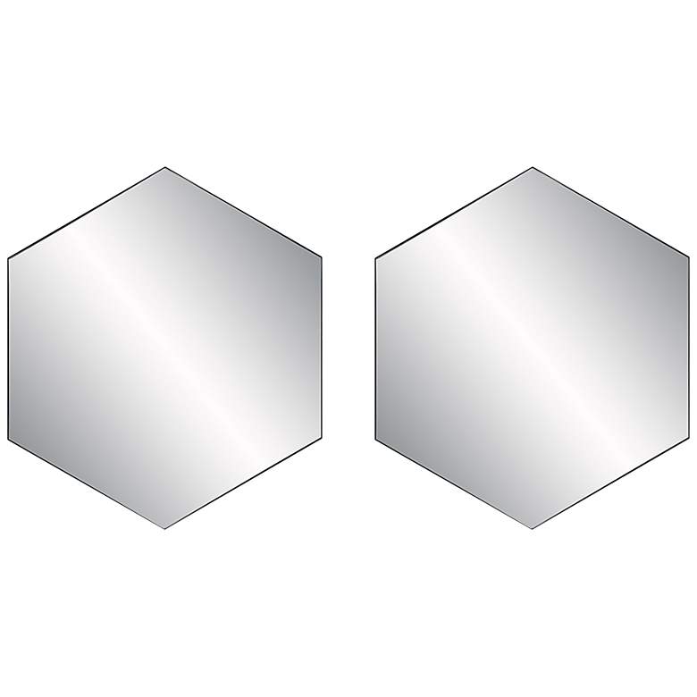 Image 2 Amaya Black 23 1/4 inch x 20 1/4 inch Hexagon Wall Mirrors Set of 2