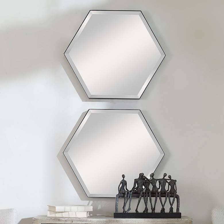 Image 1 Amaya Black 23 1/4" x 20 1/4" Hexagon Wall Mirrors Set of 2
