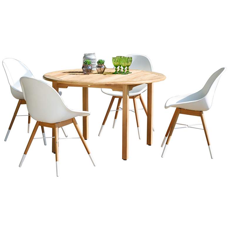 Image 2 Amazonia Marte 5-Piece Round Teak and Eucalyptus Patio Dining Set