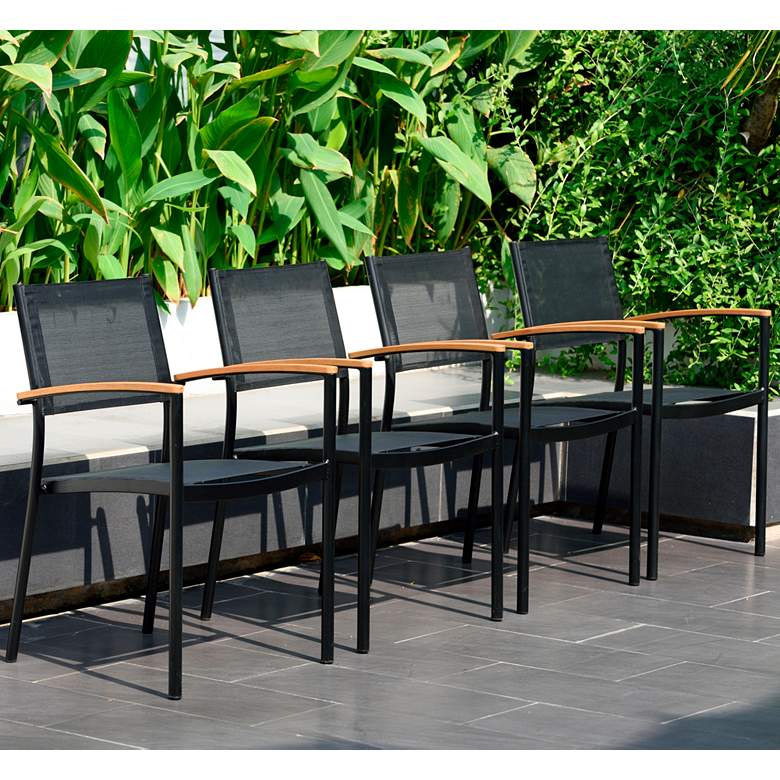 Image 1 Amazonia Trevi Black Eucalyptus Patio Stacking Armchair Set of 4