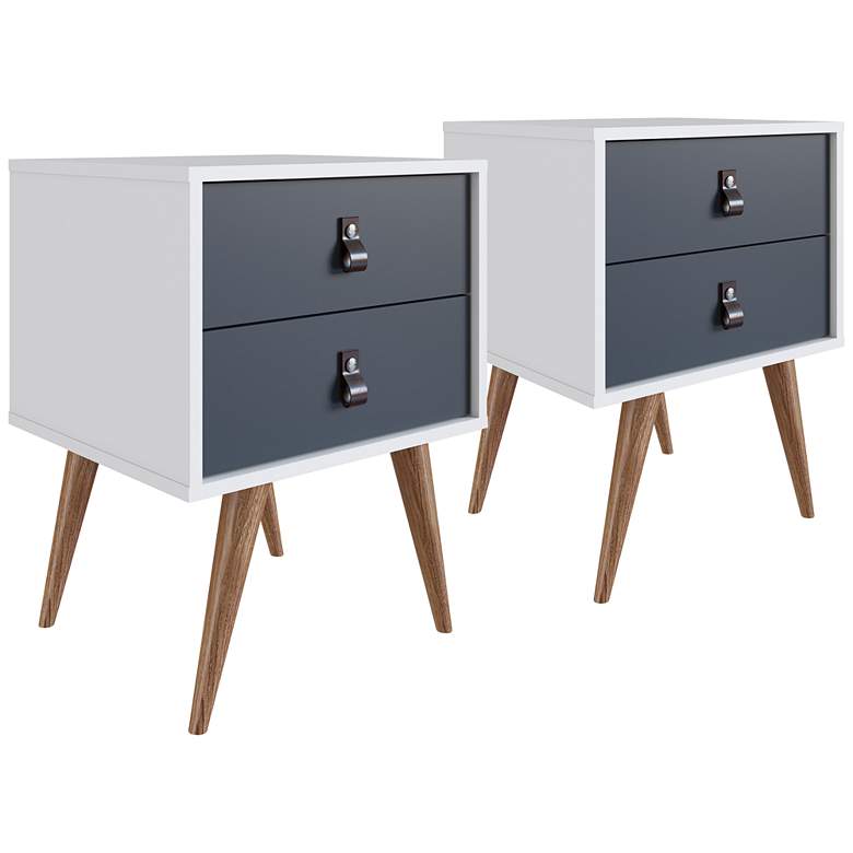 Image 1 Amber 17 3/4 inchW Matte White and Blue Modern Nightstands Set of 2