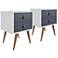 Amber 17 3/4"W Matte White and Blue Modern Nightstands Set of 2