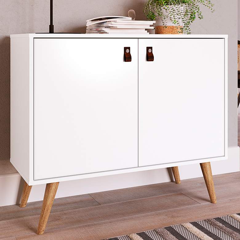 Image 1 Amber 32 3/4 inch Wide Matte White Wood 2-Door Accent Cabinet