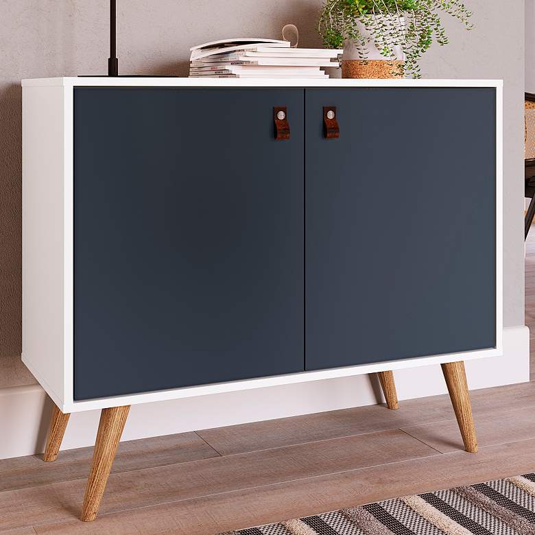 Image 1 Amber 32 3/4" Wide White Blue Wood 2-Door Accent Cabinet